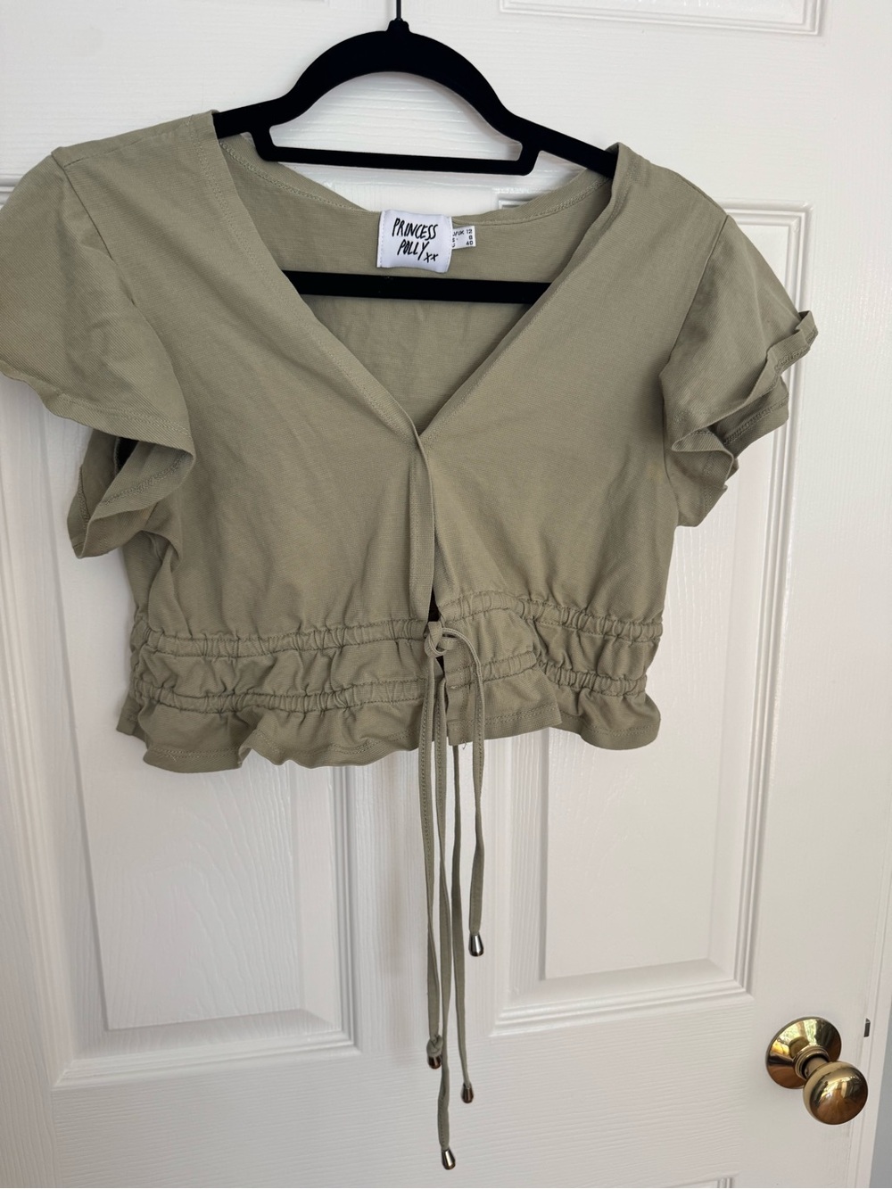 Princess Polly Olive Drawstring V-Neck Crop Top
